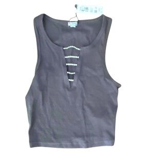 Garage Gray Ribbed Sleeveless Top with Gems XS NWT